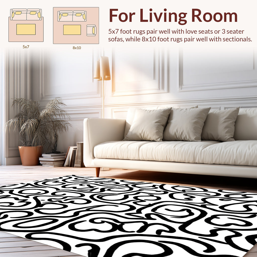 Abstract Black White Swirls Pattern Rug