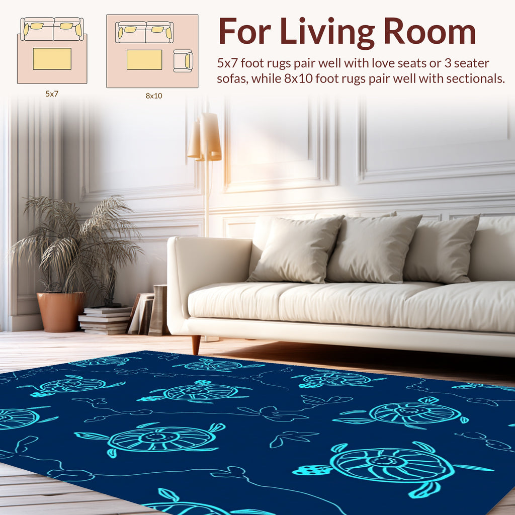 Oceanic Turtle Sketch Pattern Rug