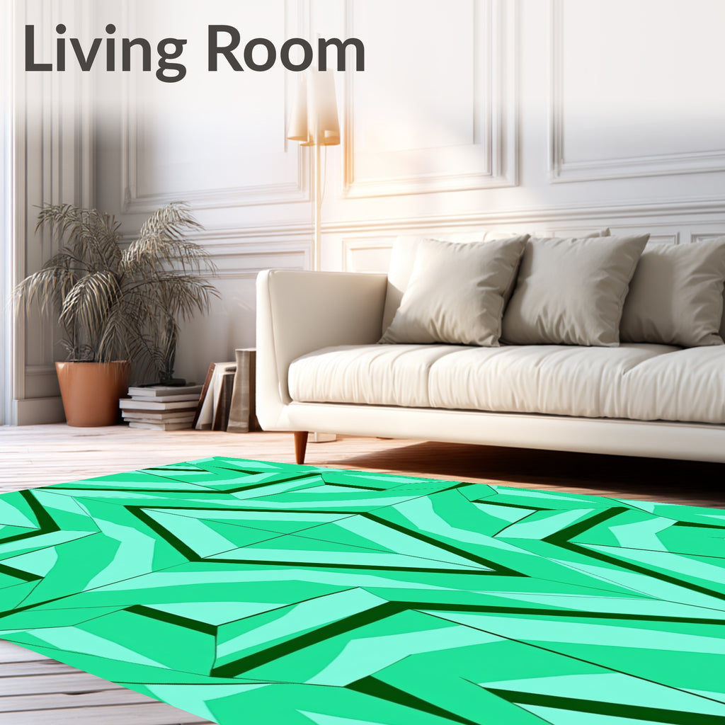 Emerald Green Faceted Geometric Diamond Rug