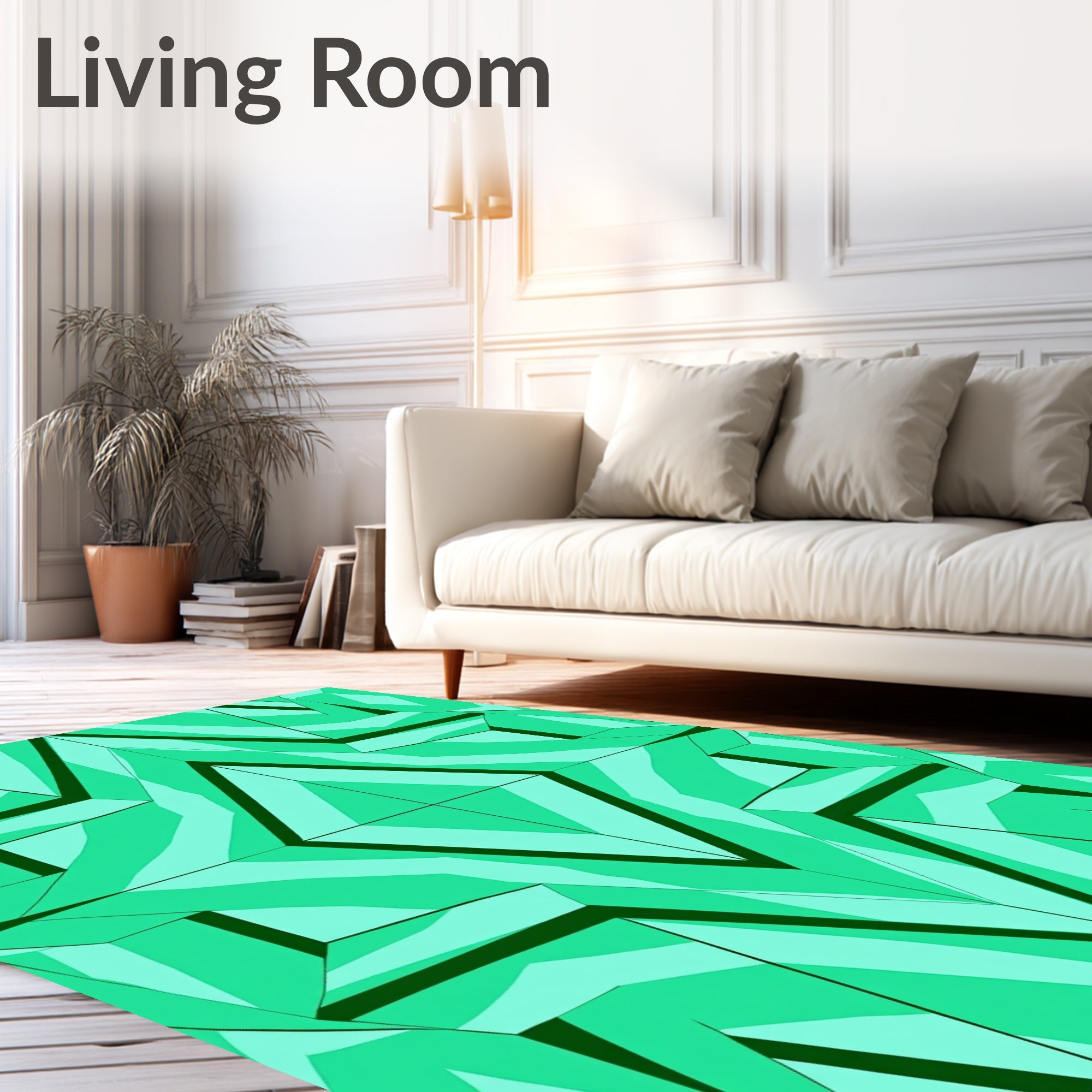 Emerald Green Faceted Geometric Diamond Rug
