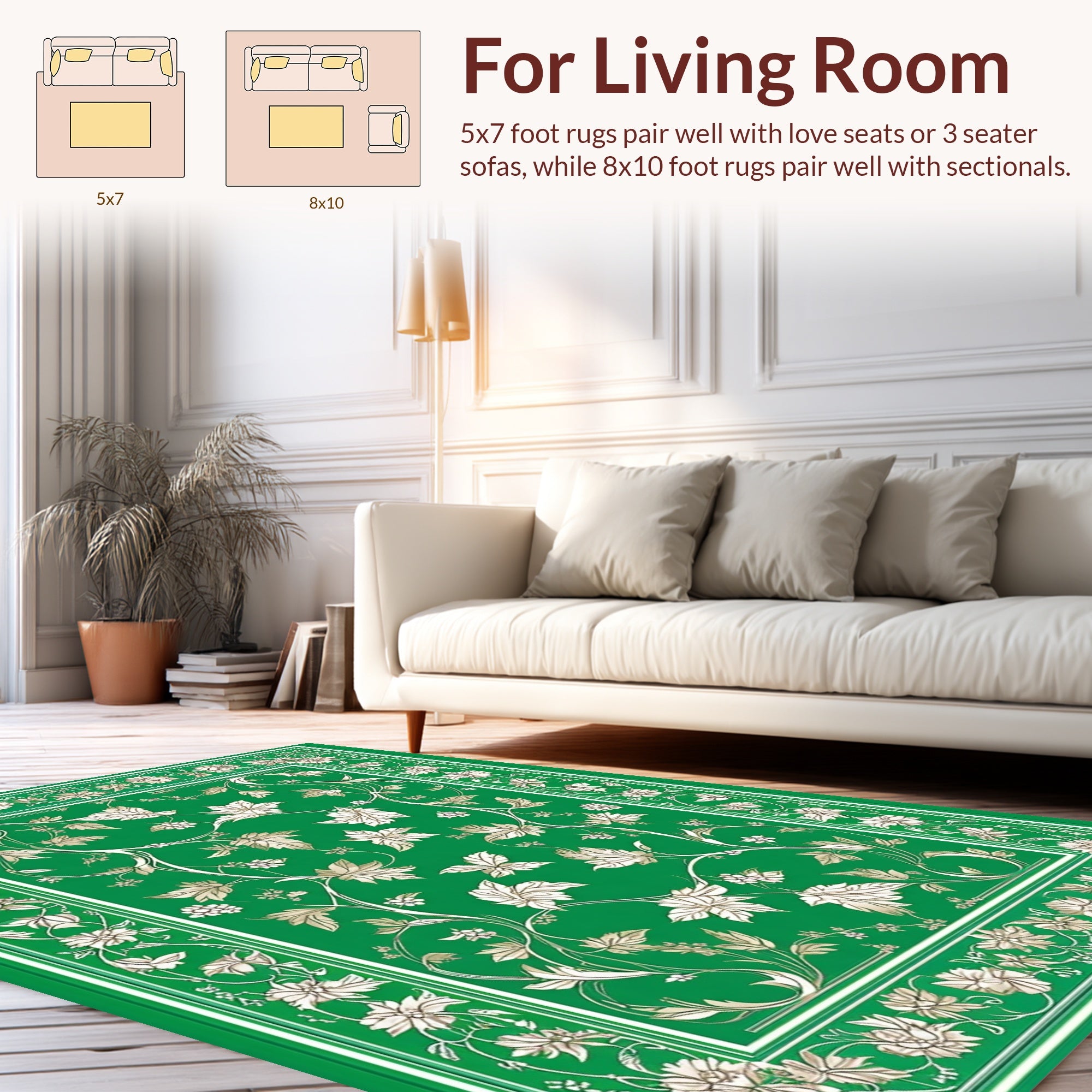Green Floral Vine Pattern Rug