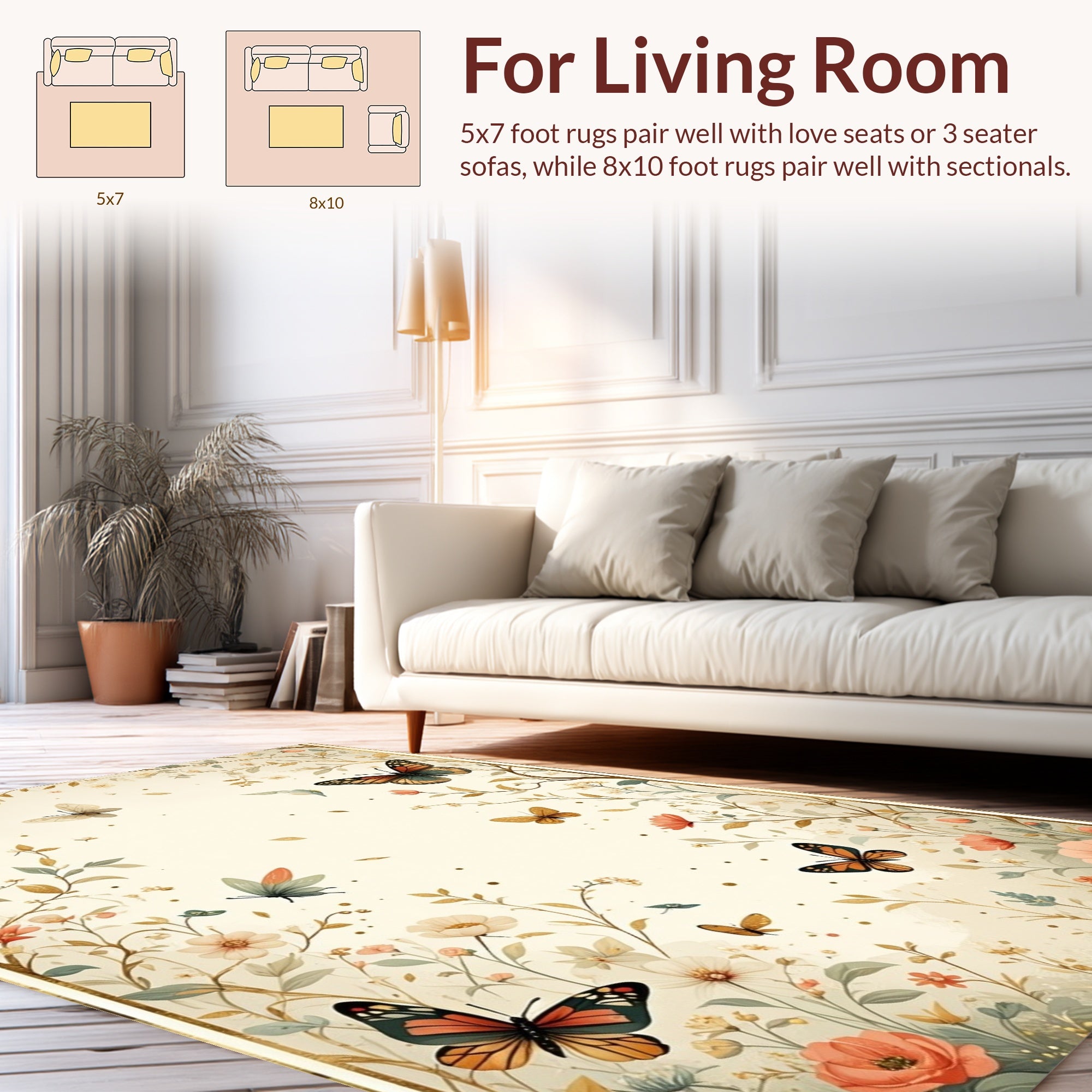 Whimsical Floral Butterflies Pattern Rug