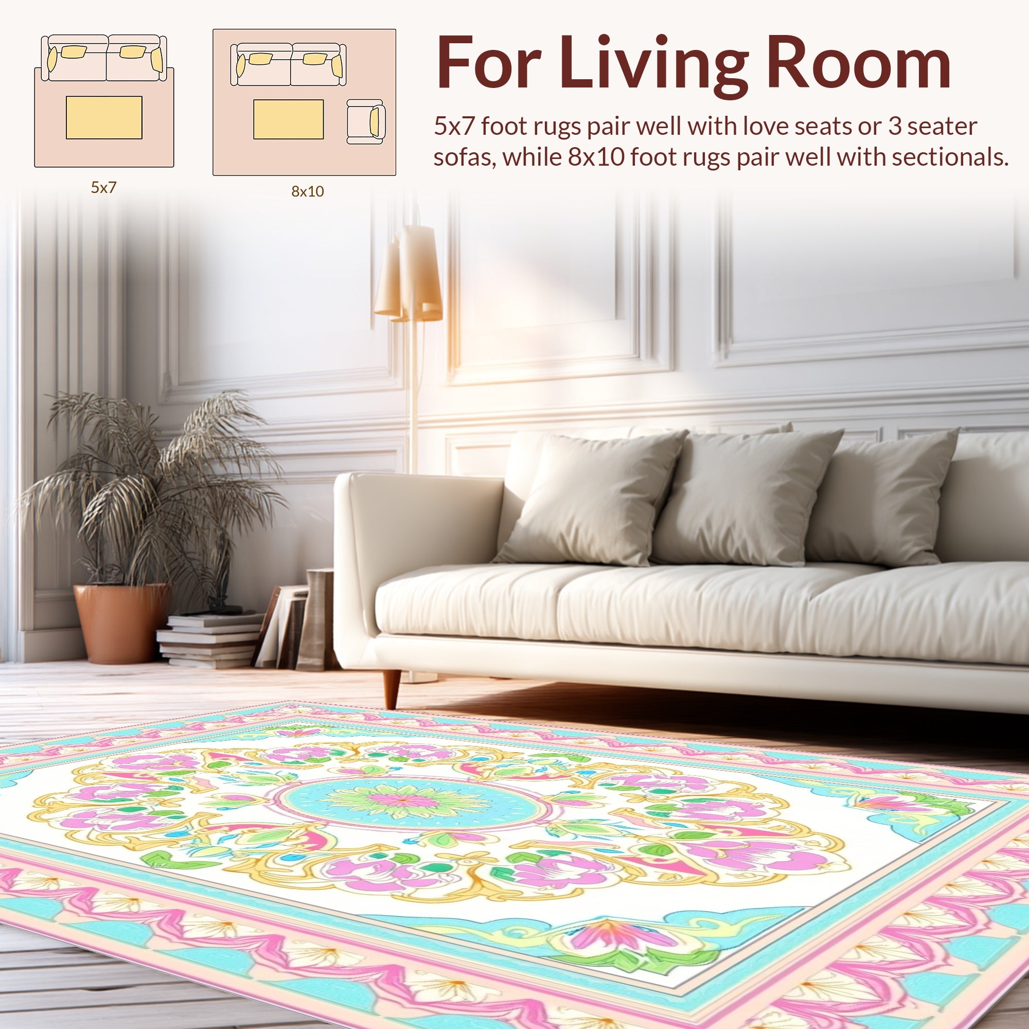 Pastel Floral Medallion Pattern Rug