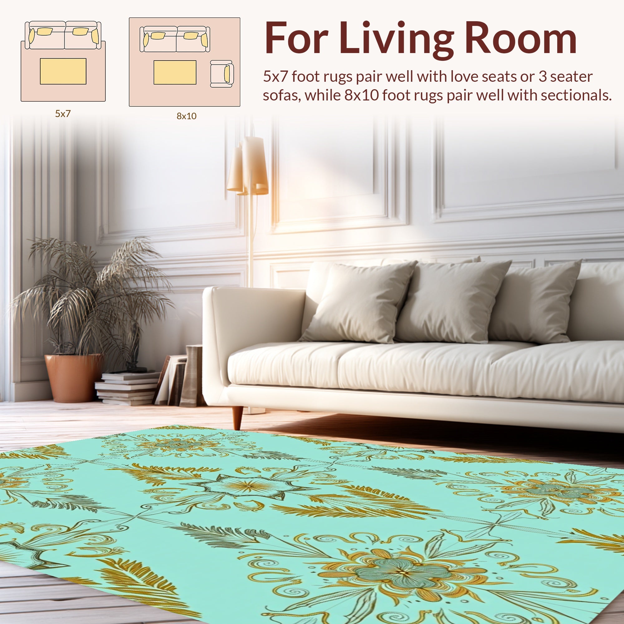Intricate Gold Floral Damask Pattern Rug
