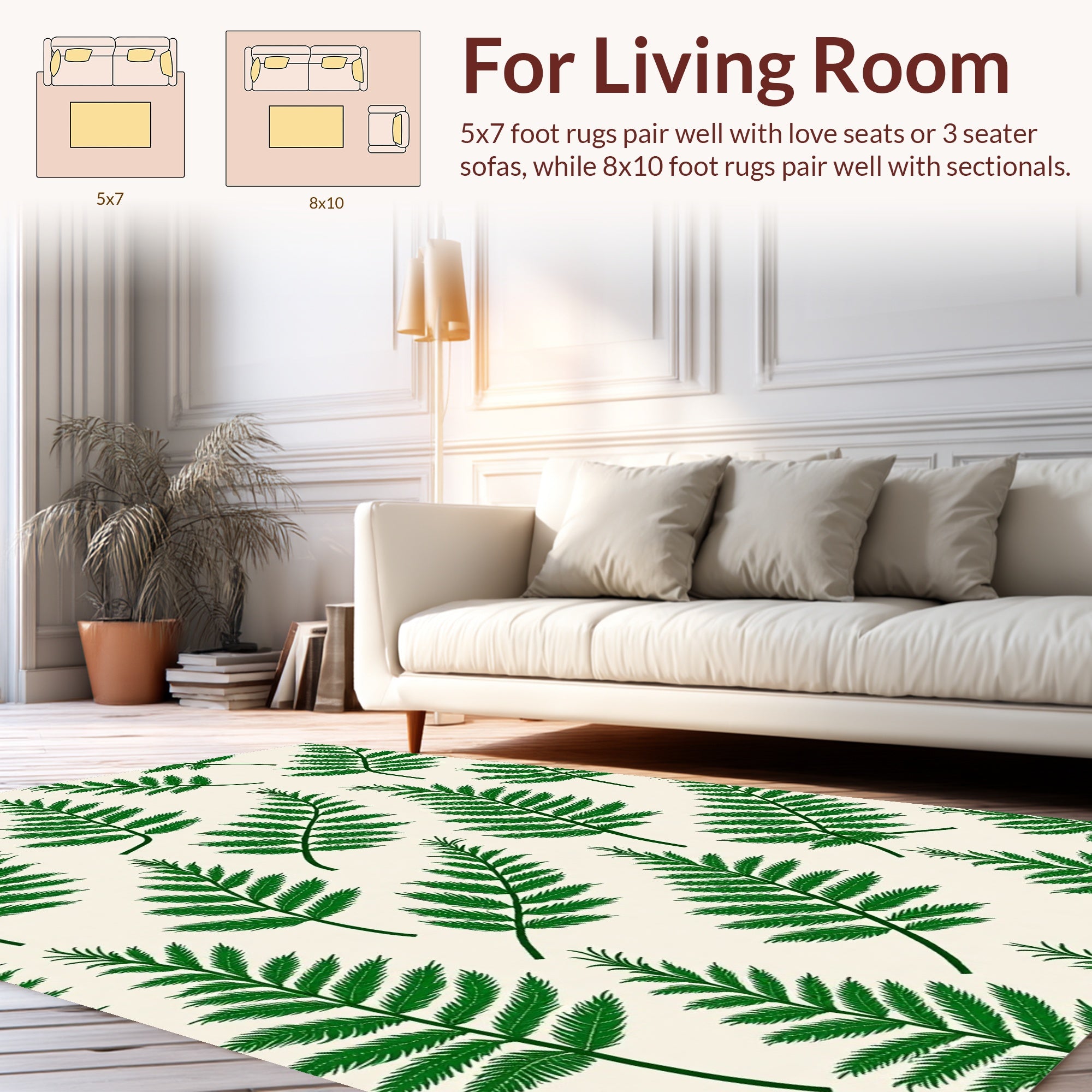 Green Fern Leaf Patterned Rug