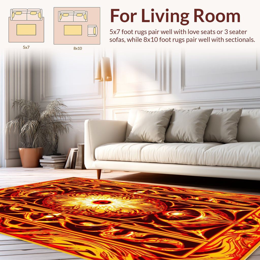 Fiery Abstract Sun Mandala Rug