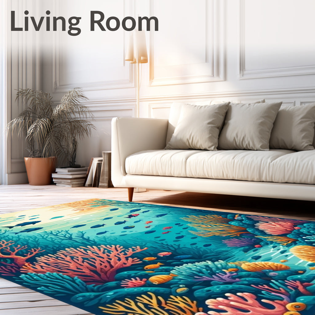Ocean Depths Vibrant Coral Fish Scene Rug