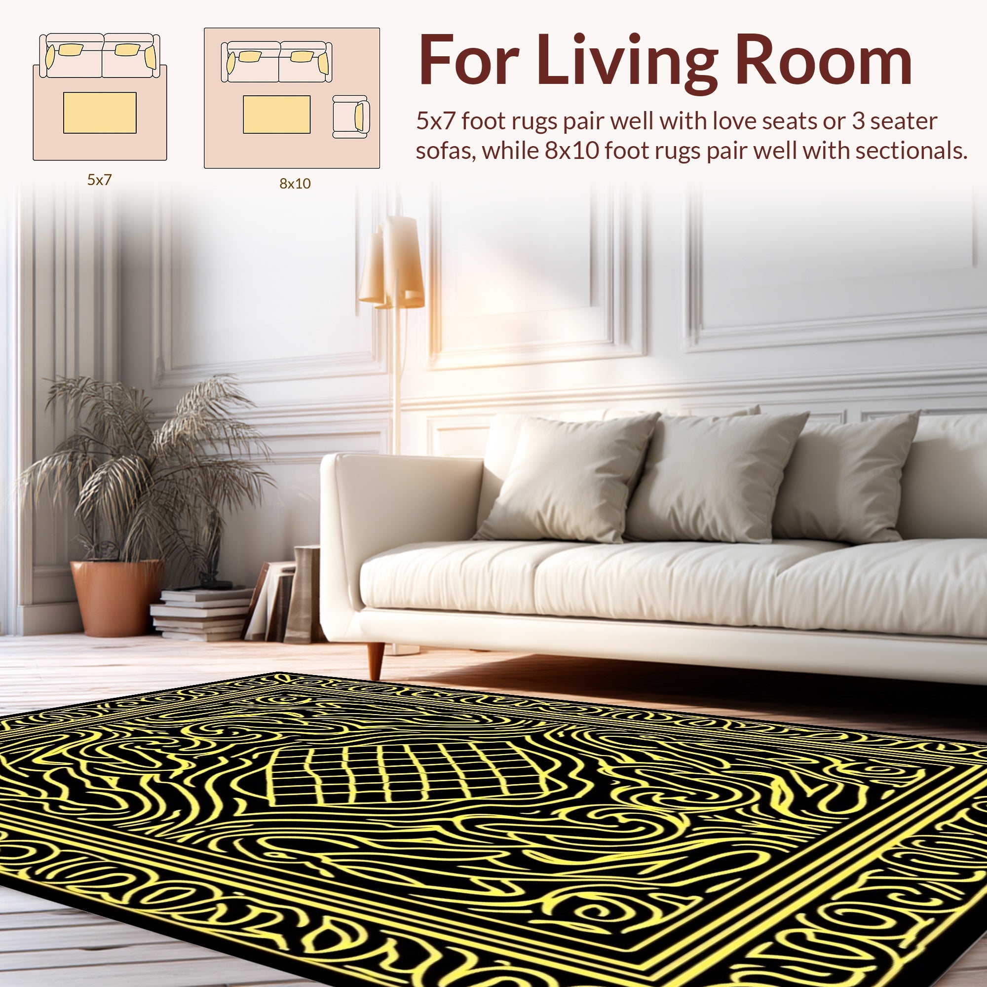 Intricate Yellow Line Abstract Pattern Rug
