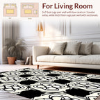 Abstract Floral Black Cream Pattern Rug