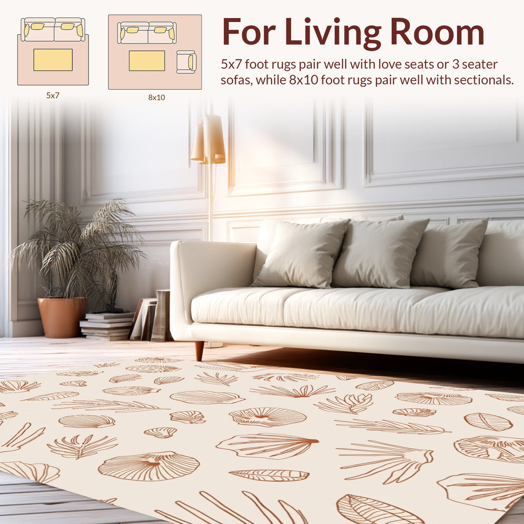 Seashell Leaf Botanical Line Art Rug