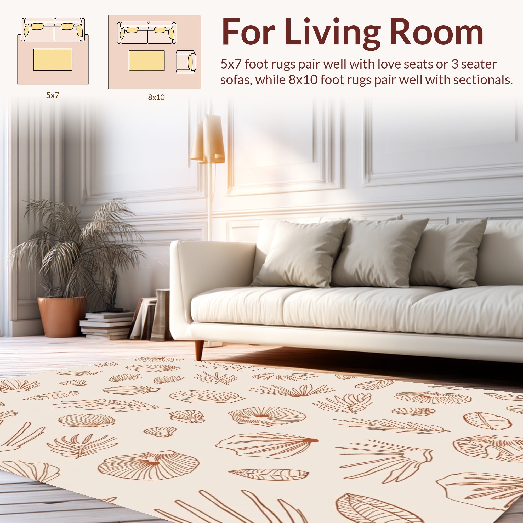 Seashell Leaf Botanical Line Art Rug