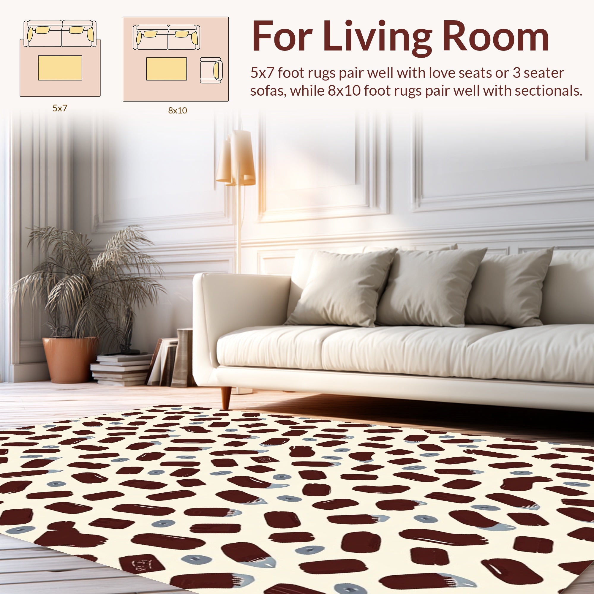 Abstract Maroon Bean Circle Motif Rug