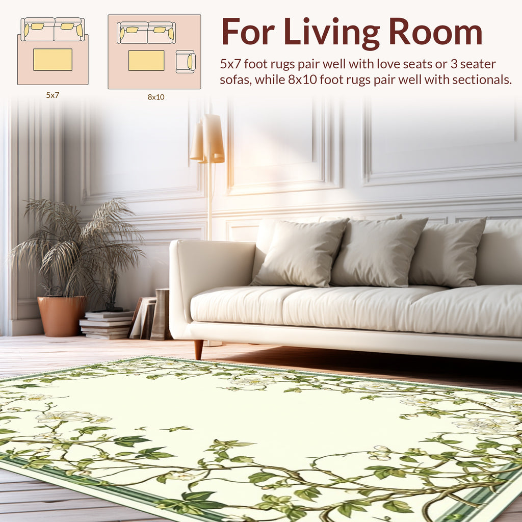 Delicate Blooming Vine Border Design Rug
