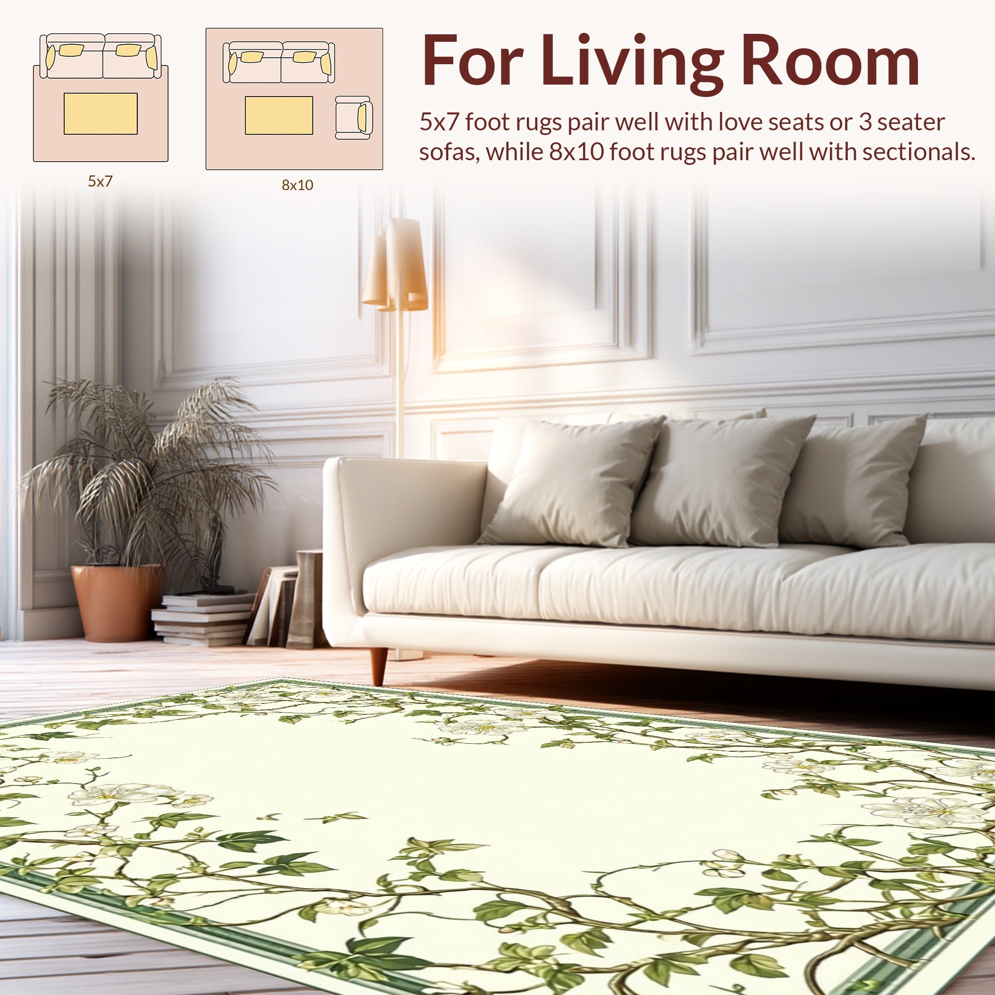 Delicate Blooming Vine Border Design Rug