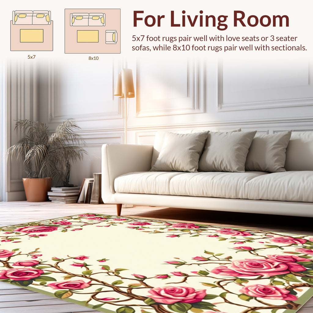 Floral Rose Vine Botanical Pattern Rug