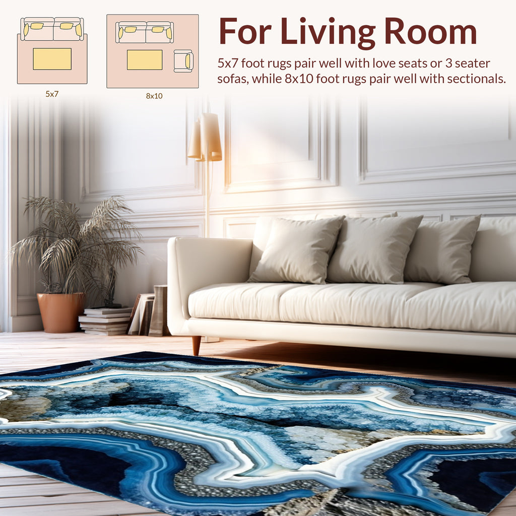 Blue Crystal Layers Abstract Design Rug