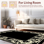 Art Nouveau Beige Black Floral Border Rug
