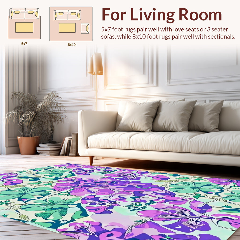 Vibrant Purple Teal Floral Pattern Rug
