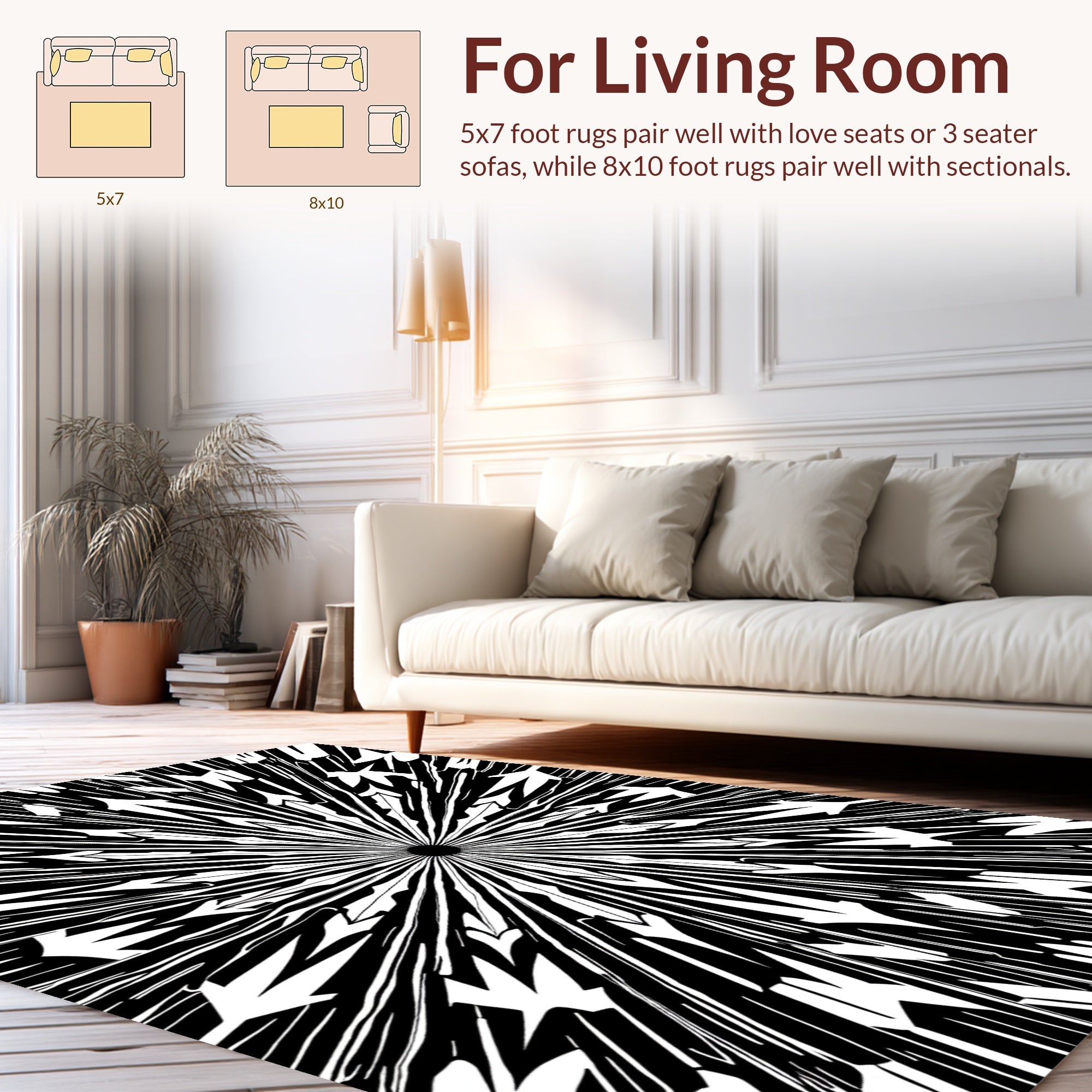 Sleek Black White Arrow Motif Rug
