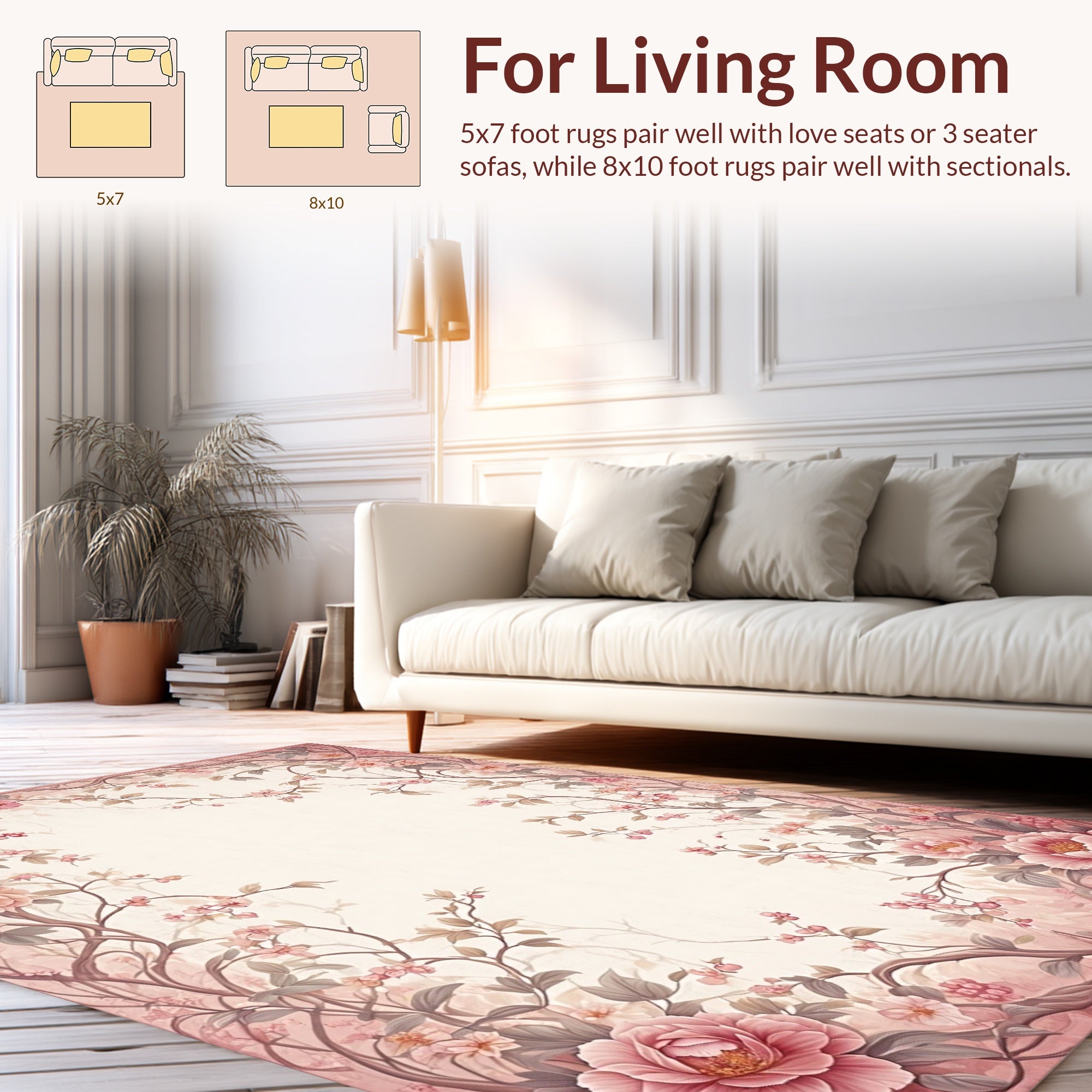 Romantic Pink Floral Vine Border Design Rug