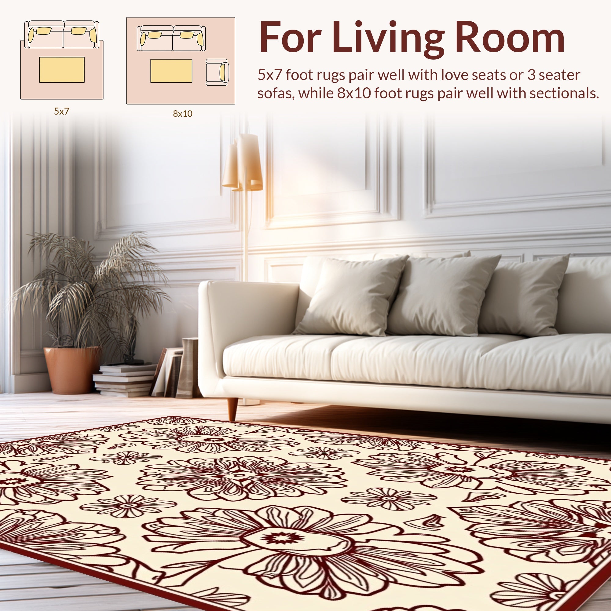 Cream Floral Motif With Border Design Rug