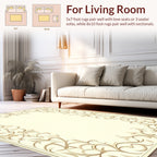 Ornate Beige Scrollwork Frame Design Rug