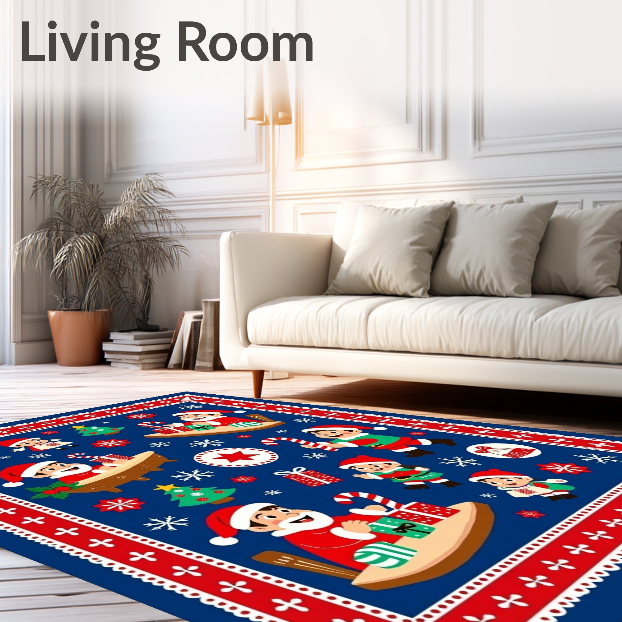 Red Blue Festive Santa Claus Christmas Rug