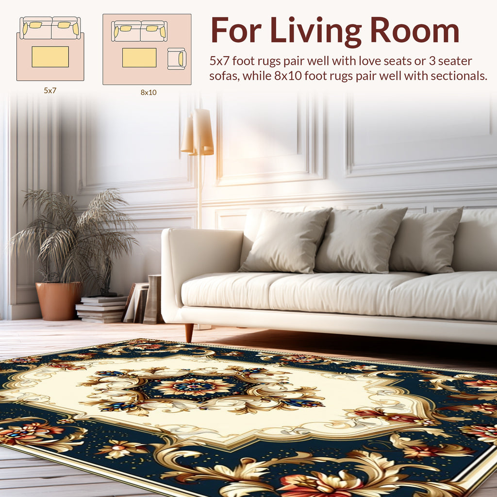 Ornate Floral Gold Scrollwork Rug