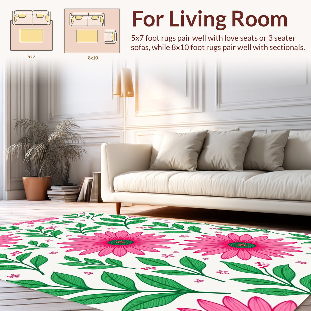 Vibrant Daisy Leaf Botanical Pattern Rug