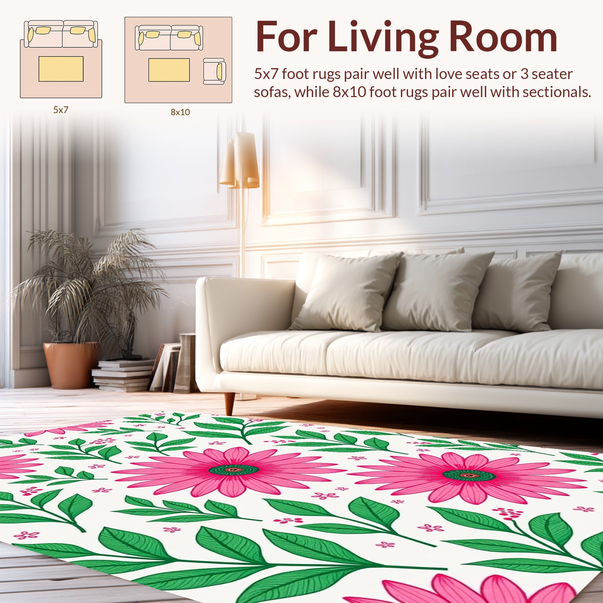 Vibrant Daisy Leaf Botanical Pattern Rug