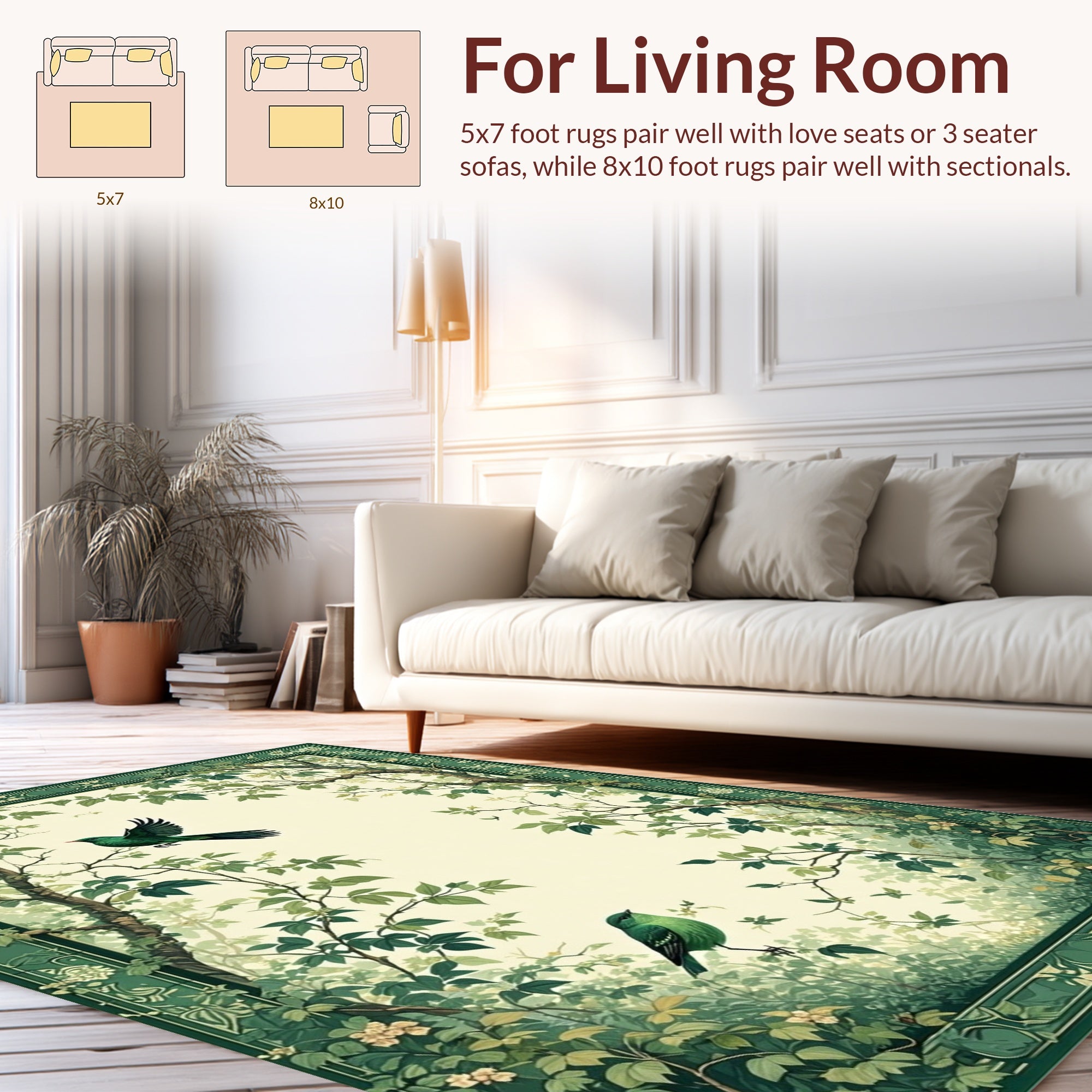 Whimsical Woodland Birds Branches Rug
