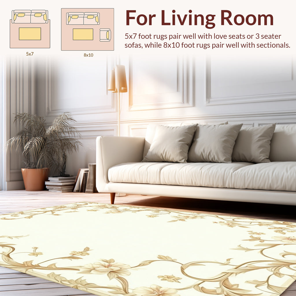 Elegant Floral Vines on Cream Rug