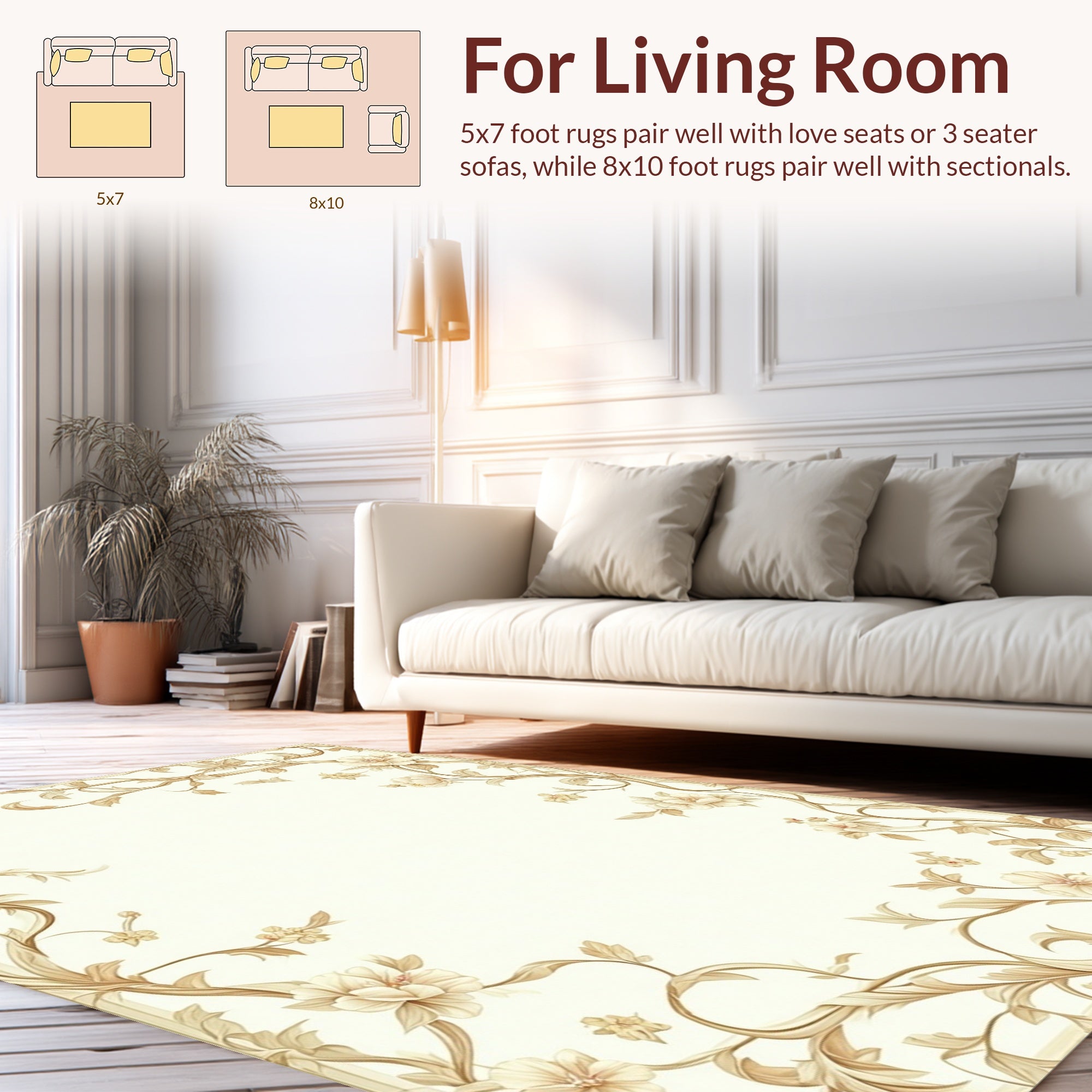 Elegant Floral Vines on Cream Rug