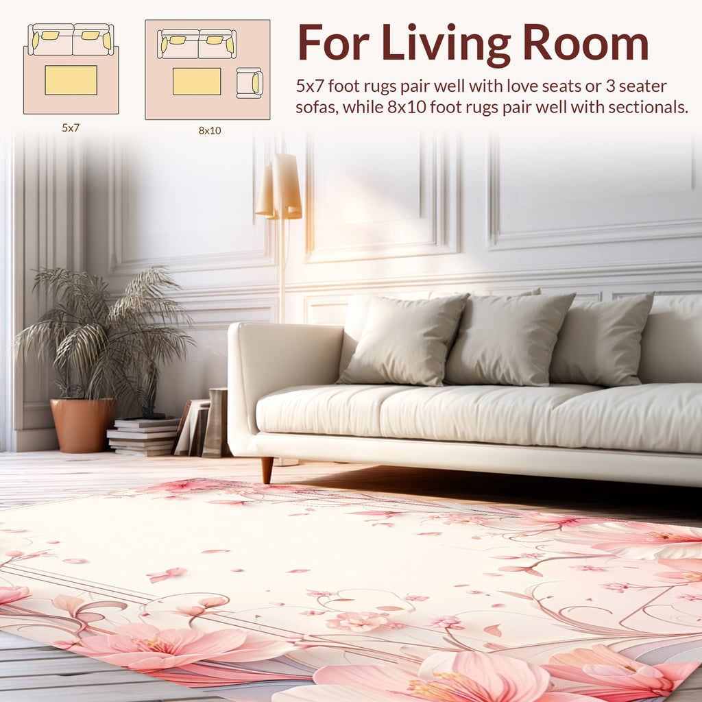 Soft Pink Floral Vine Pattern Rug