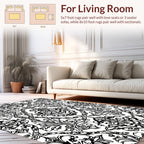 Black White Classic Floral Damask Rug
