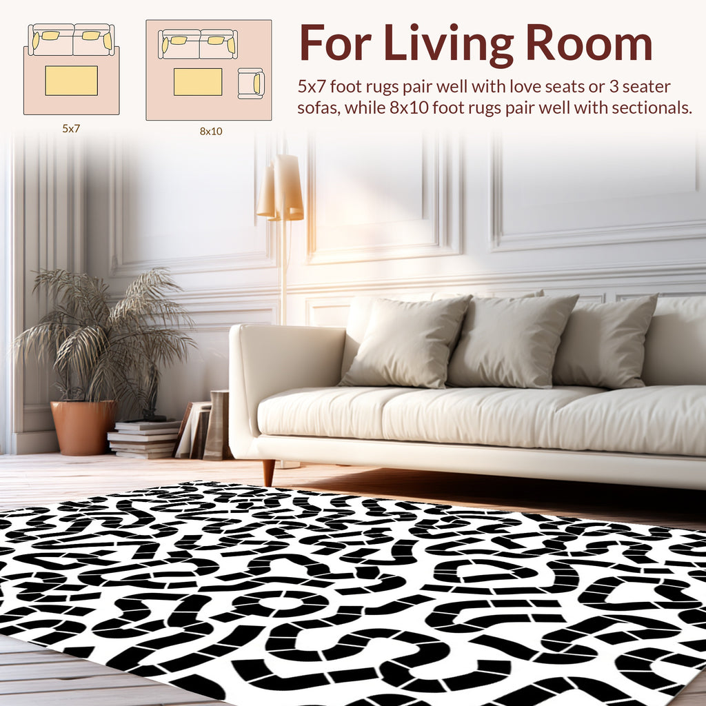 Abstract Black Line Maze Pattern Rug