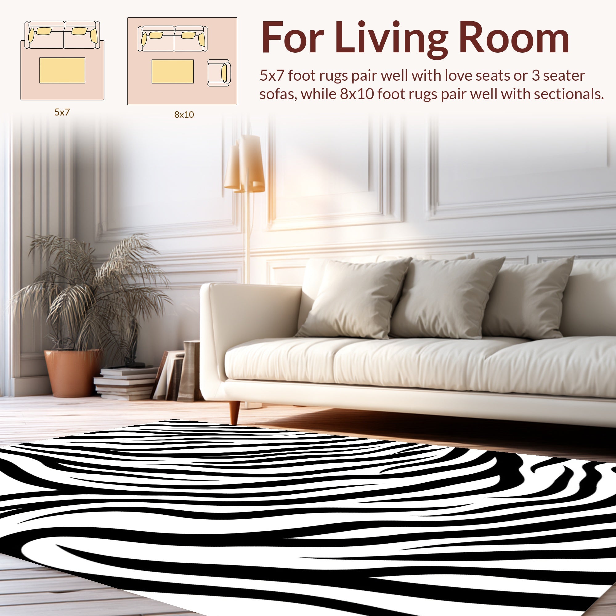 Bold Black White Animal Stripes Rug