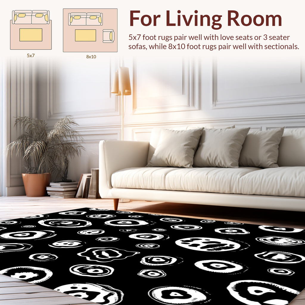 Abstract Organic Black and White Shapes Rug