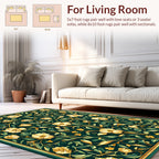 Golden floral pattern on dark green background Rug