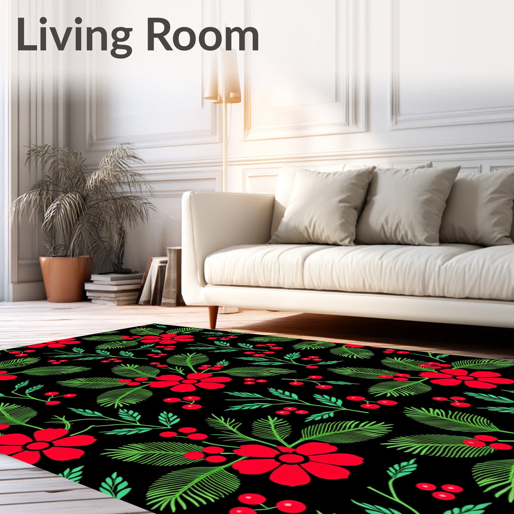 Bold Red Floral Berry Garland Rug