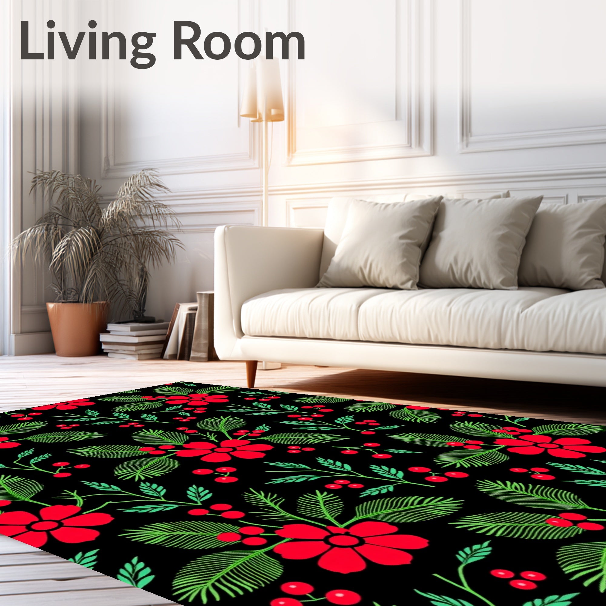 Bold Red Floral Berry Garland Rug