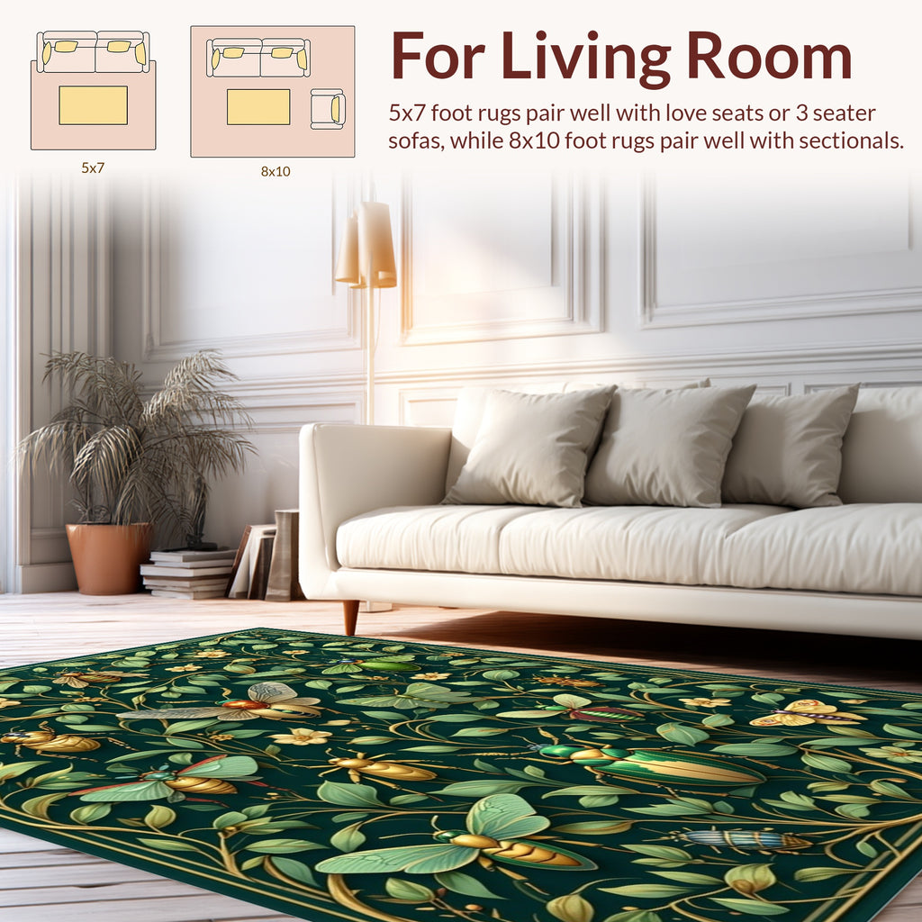 Nature Inspired Insect Botanical Pattern Rug