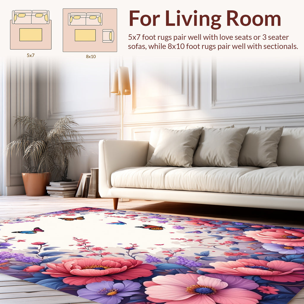 Vibrant Floral Butterflies Garden Rug