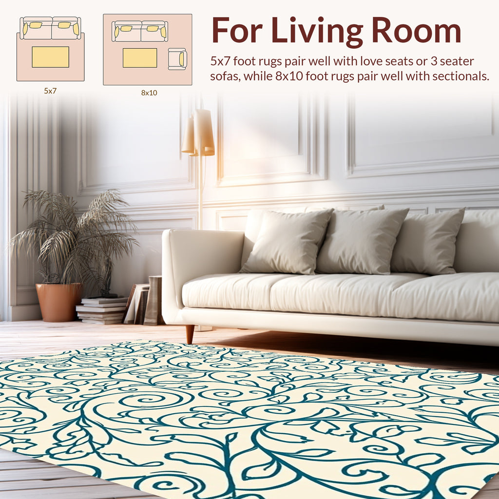 Teal Vine Swirl Pattern Rug