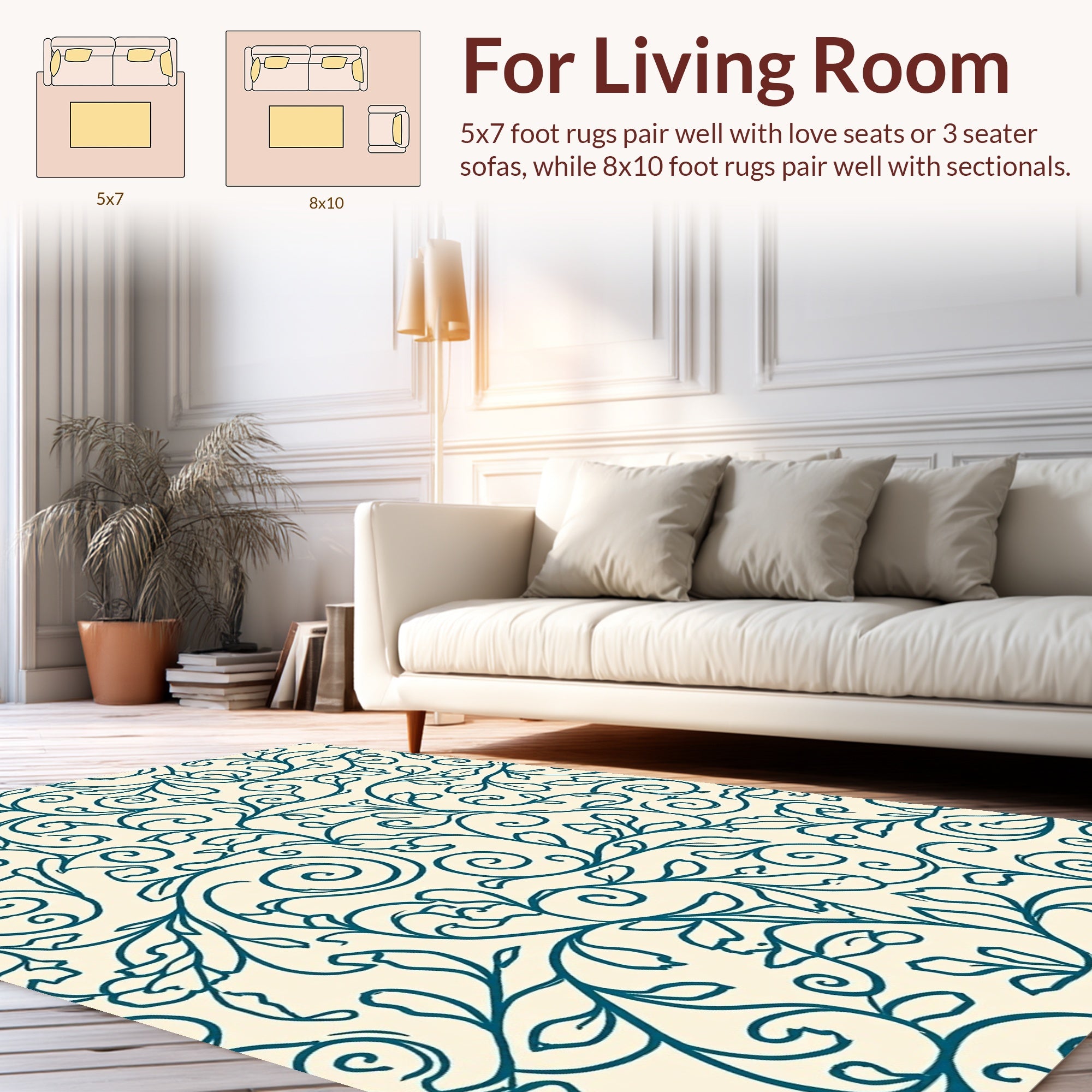 Teal Vine Swirl Pattern Rug