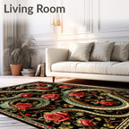 Ornate Emerald Snake Red Rose Garden Design Rug