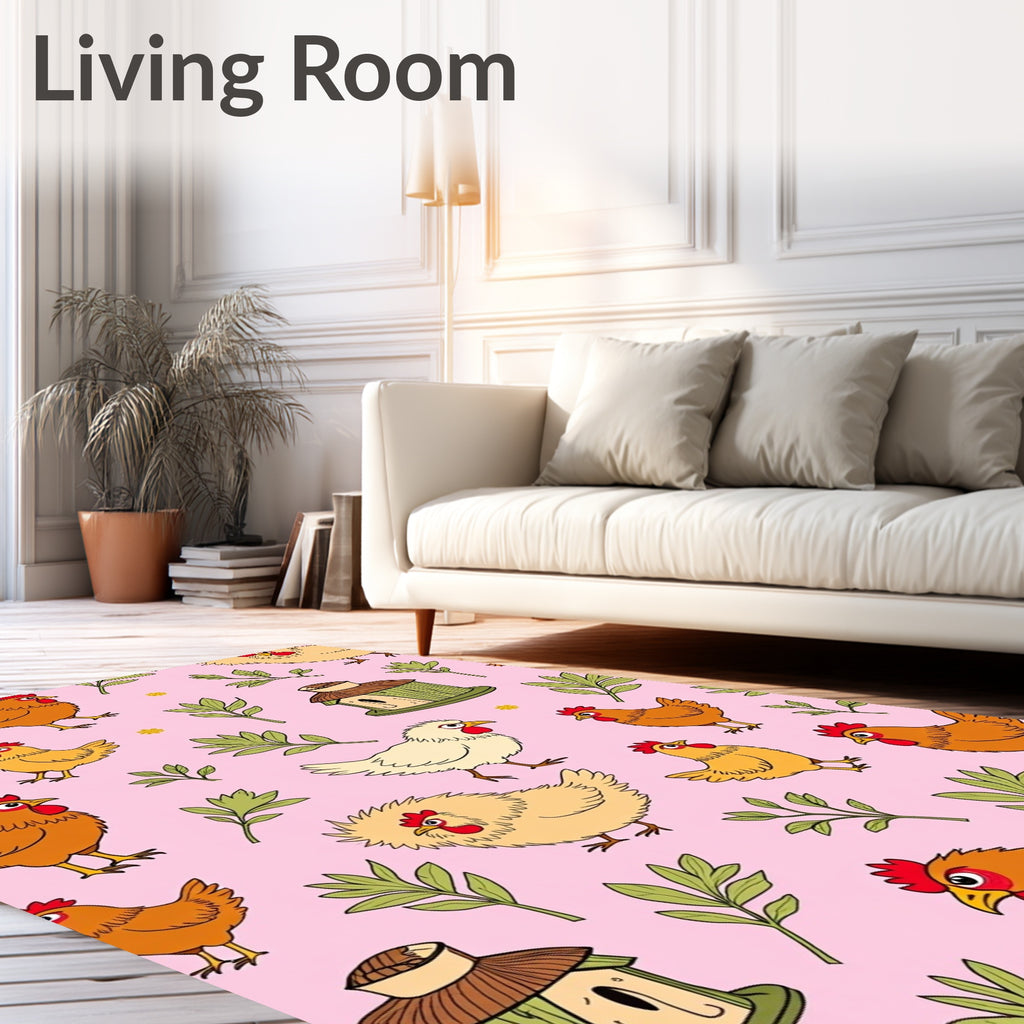 Pink Chicken Coop Foliage Collection Rug