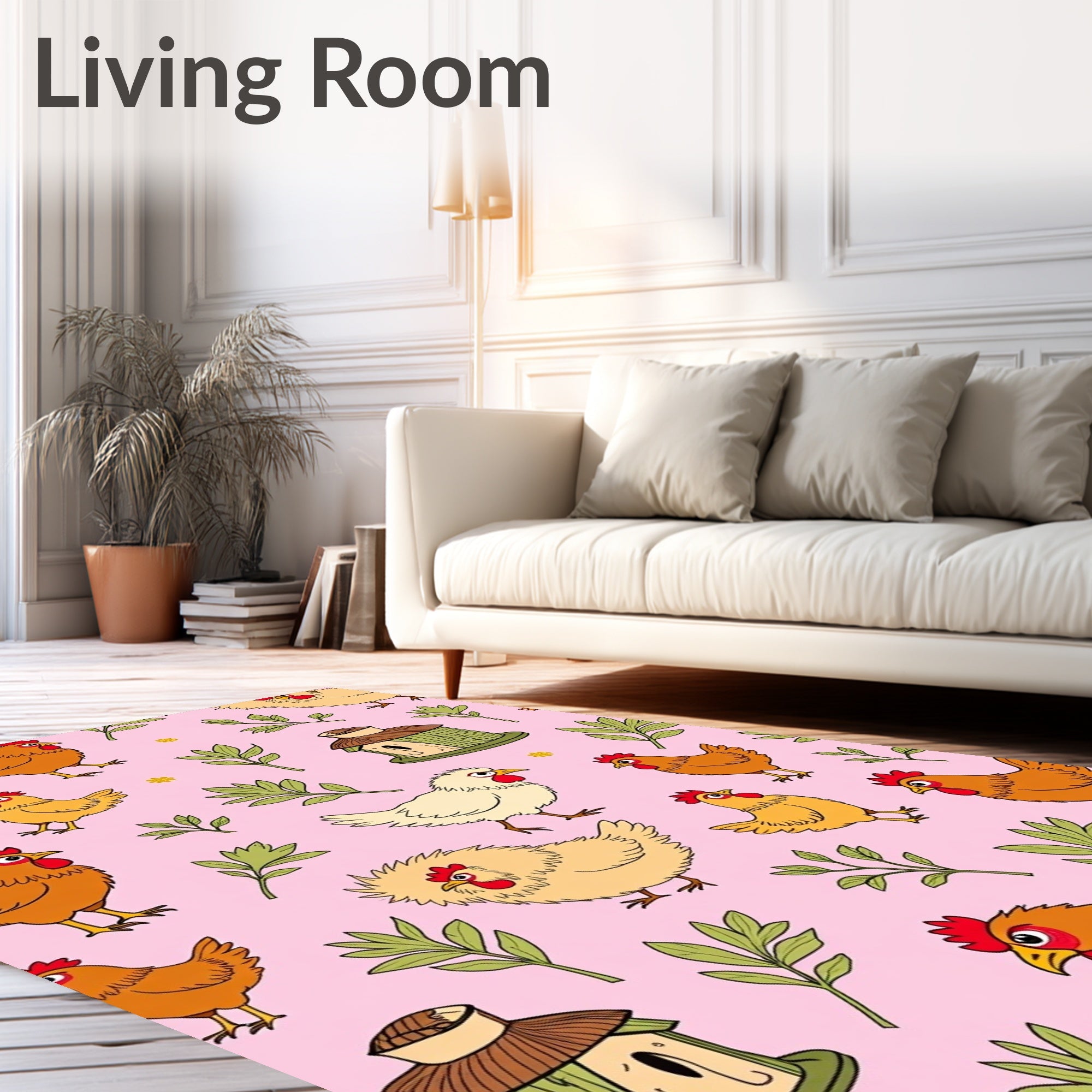 Pink Chicken Coop Foliage Collection Rug