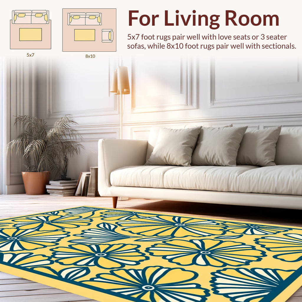 Bold Yellow Daisy Floral Pattern Rug