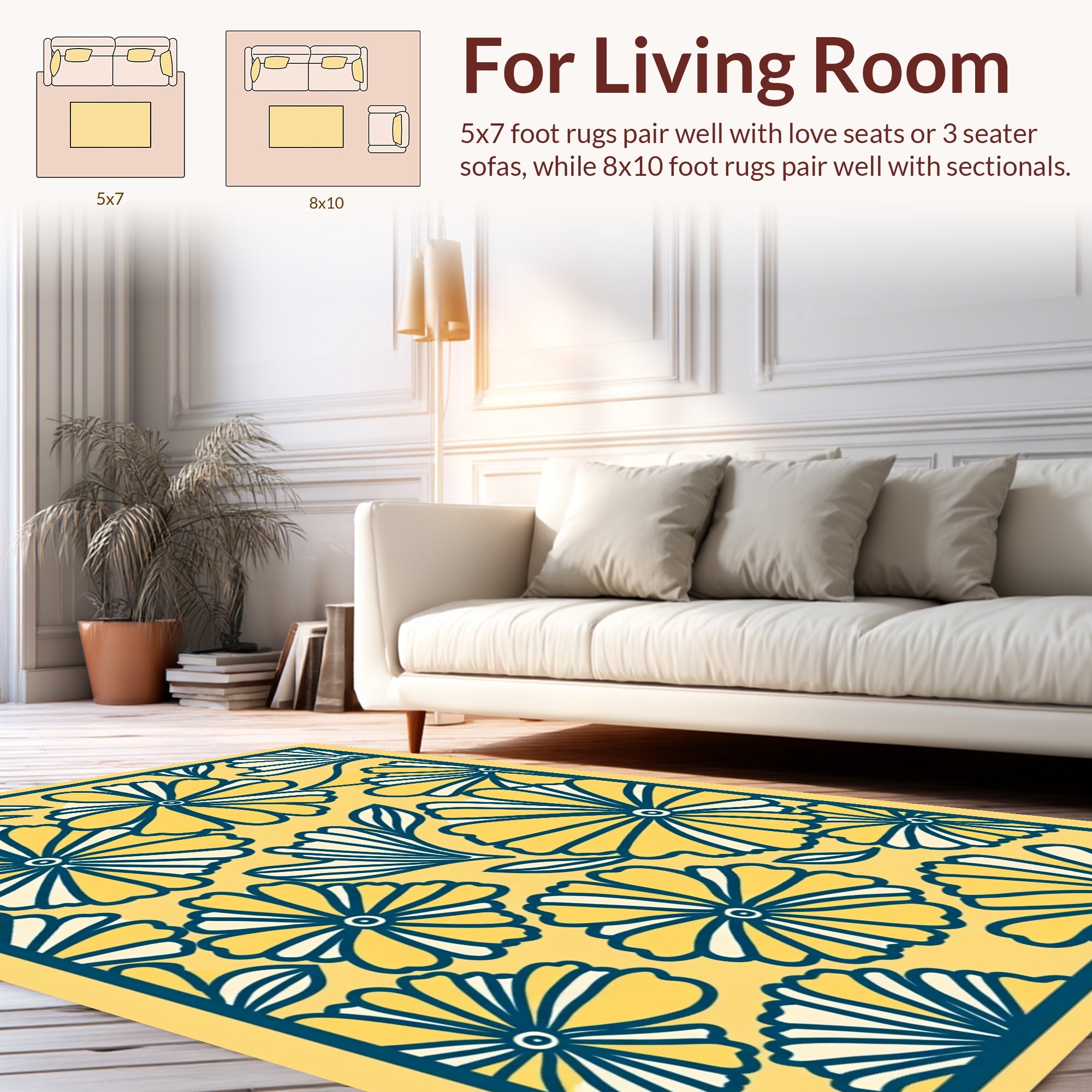Bold Yellow Daisy Floral Pattern Rug